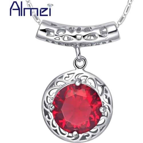 Almei Round Necklaces Blue Pendant for Best Friend Purple Collier Femme 2017 Mujer Silver Suspension Wedding Accessories N1073