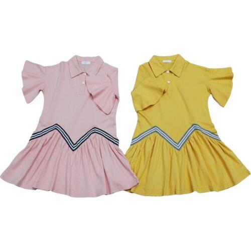 5 to 17 Years Girls Shirt Dress 2020 Children Summer Dress New Flare Sleeve Ruffles Toddler Knit Dress Baby Leisure Dress,#5585
