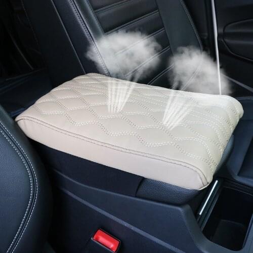 LEEPEE Wave Embroider Center Console Arm Rest Protection Cushion PU Leather Car Armrest Mat Auto Armrests Storage Box Cover Pad