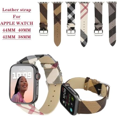 Genuine Leather Strap for Apple Watch band 44mm 40mm 38mm 42mm Italy Plaid Bracelet Smart belt correa apple watch 6/5/4/3/SE