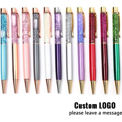 Metal Crystal Pen Custom Logo Diamond Ballpoint Pen Stationery Customized Name & Date Rollerball Pen Wedding Office Student Gift