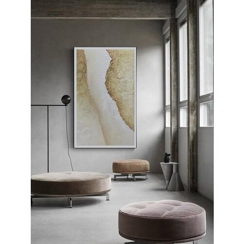 Hand painted abstract painting textures golden original oil painting large gray vertical design art of contemporary art