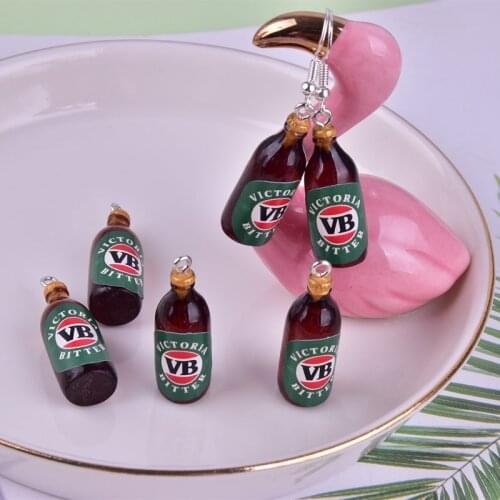 10pcs/pack 3D VB Beer Bottle Resin Charms Earring Keychain Jewlery Findings Phone Case DIY Beer Earring 10*32mm