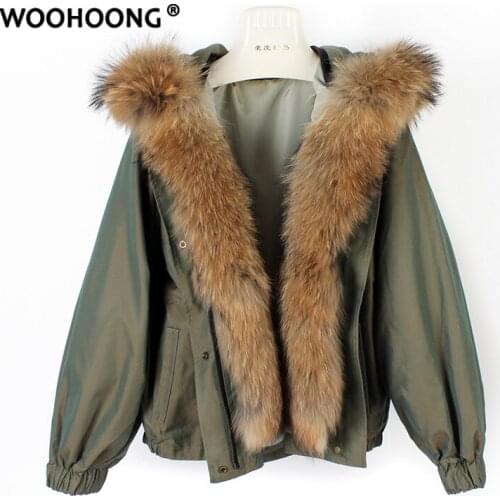 Real Fur Coat Woman Changes Color Winter Jacket Natural Raccoon Parker Coat Thick Warm Rabbit Fur Outerwear Detachable Bat Style