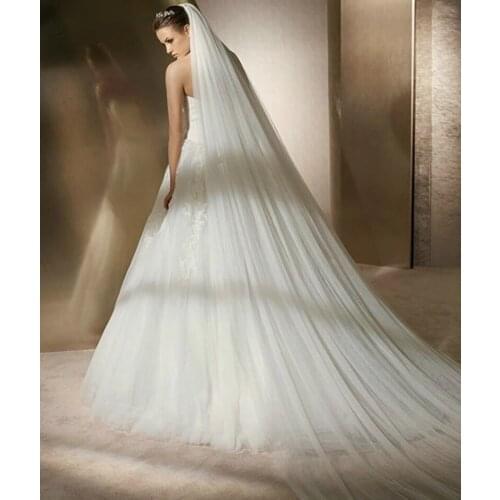 Gossamer Wedding Veil Bridal Tulle Veils with Comb and Two Layer Lace Ribbon Edge White New Arrival Accessories