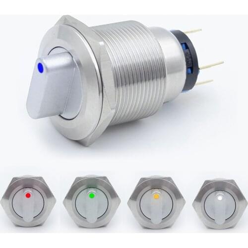 Illuminated 22mm led metal rotary push button brass latching 2 3 position Switch Press Button rotary 2NO 2NC Rotate button rotat