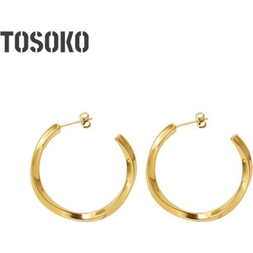 TOSOKO Stainless Steel Jewelry Big Circle Micro Twist Earrings Womens Fashion Exaggerated Earrings BSF410