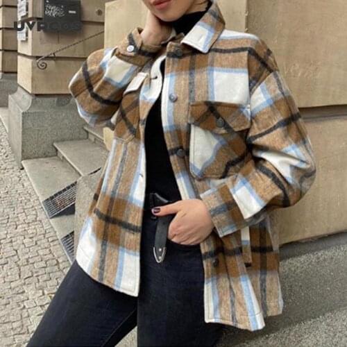 UVRCOS 2020 Autumn Winter Plaid Oversize Jackets Loose Causal Checker Streetwear Coat
