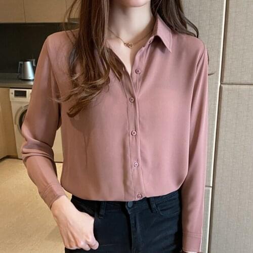 Tops Women 2020 Chiffon Blouses for Women Button Solid Casual Square Collar White Long Sleeve Shirts Clothes Korean Top 0656