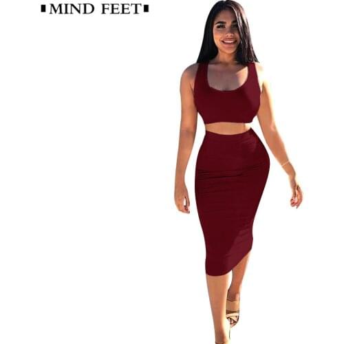 MIND FEET Woman Sexy Bodycon Dress Two Piece Lady Nightclub Summer Skinny Crop Tops And Skirts Suits Summer Dresses