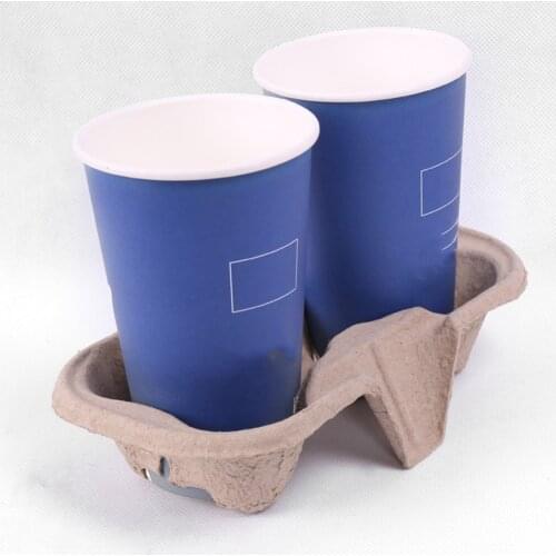 20PCS Disposable Paper Pulp Cup Tray Eco-friendly Paper Coffee Holder Takeout Coffee Milk Tea Paper Tray Portable 2 Cups Drink C