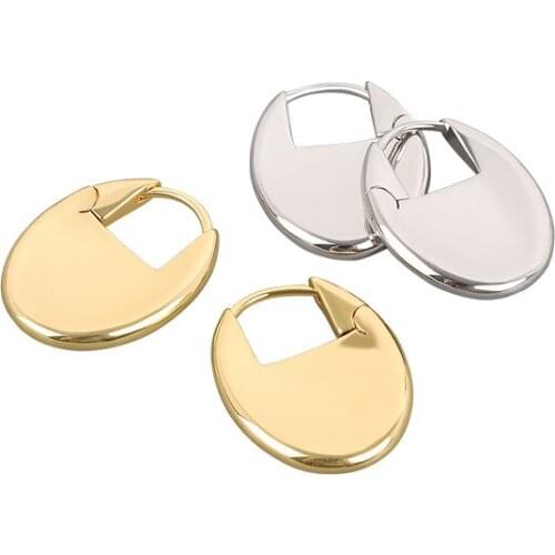 2021 Trendy 18K Real Gold Plating Oval Round Hoop Earrings Geometric Round Clip On Earrings For Women Girl Fashion Jewelry Gift