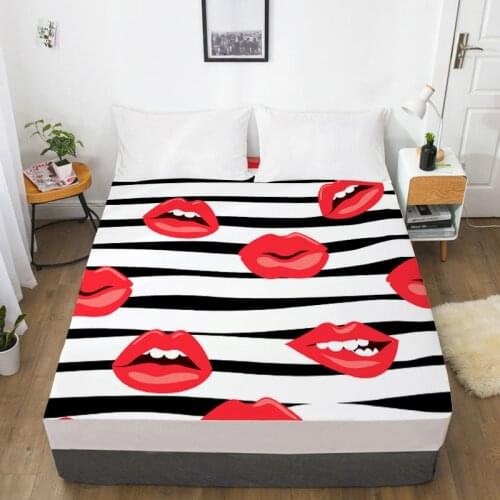3D HD Digital Printing Custom Bed Sheet With Elastic,Fitted Sheet Twin King,stripe Lip Wedding Bedding Mattress Cover 200x200