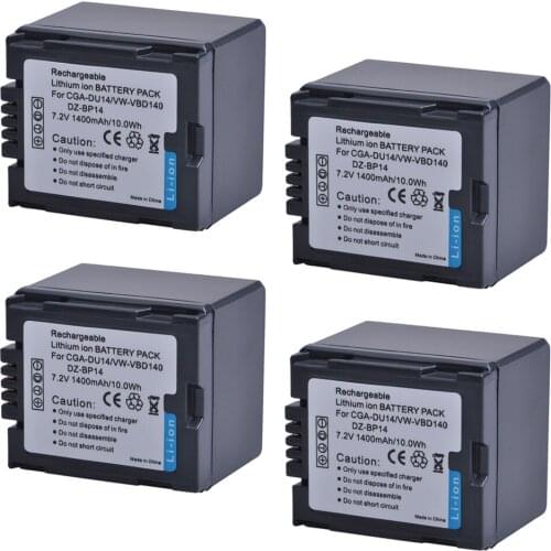 4pc 1400mAH CGA-DU14 VW-VBD140 DZ-BP14 CGA DU14 Li-ion Battery For Panasonic DU06 DU07 NV-GS10 VDR-M70/M50 NV-GS10 CGA-DU14