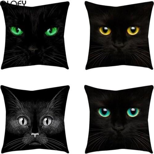 45X45cm Black Cat Eye Square Printed Linen Cushion Cover Car Home Bedroom Hotel Decoration Cushion Cover Soft and Comfortable