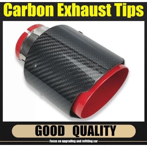 Car Carbon Fibre Glossy Exhaust System Muffler Pipe Tip Universal Coated Red Stainless Mufflers Decorations For Akrapovic