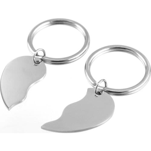 Metal Pendant Keychains Split Heart Stainless Steel Blank Charm Couple Key Fob Creative Gifts Wholesale 10 pair