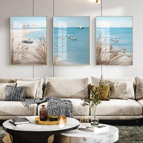 Nordic Bedroom Decoration Sea Beach Wall Art Canvas Painting Landscape Poster Prints for Home Design Nordic Style Decor