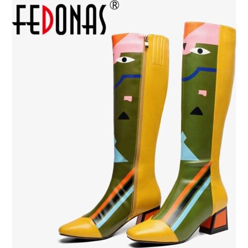 FEDONAS New Women Knee High Boots Sexy Prints Party Dancing Shoes Woman High Heels Long Warm High Boots Ladies Fashion Shoes
