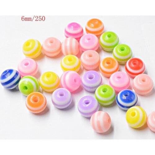 FLTMRH 40pcs 6mm Multicolor Striped Round Resin Spacer Beads