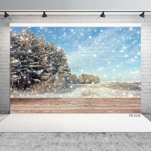 Snow Bokeh Trees Wooden Plank Photographic Background Custom Backdrop Photo Studio for Children Baby Portrait Pets Photophone