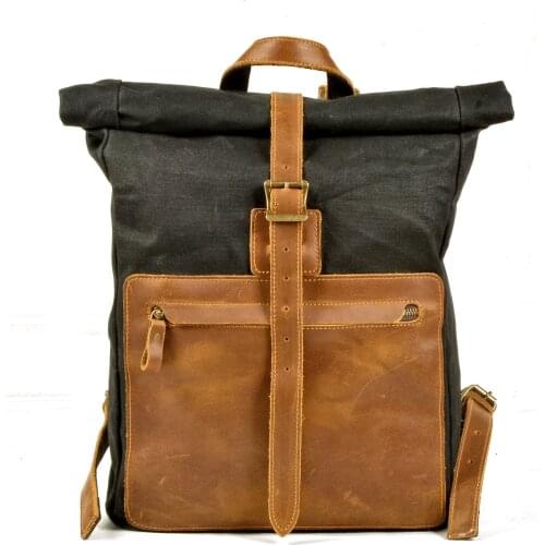 VZVA Canvas Backpack Vintage Rucksack Backpack Men Hiking Travel Laptop Backpack Large Capacity Bookbag Waterproof Daypack