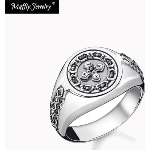 Black Cross Signet Ring 925 Sterling Silver 2021 New Fine Jewerly Vintage Style jewellery Fabulous Cool Gift for Women Men