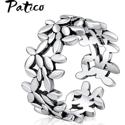 Korean Vintage 925 Sterling Silver Leaf Open Rings For Women Jewelry Adjustable Finger Ring Girls Birthday Gifts