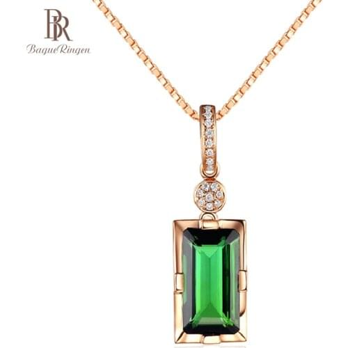 Bague Ringen Rectangle Gemstone Green Necklace for Women Geometry Emerald Rose Gold Color Silver 925 Jewelry Anniversary Gift