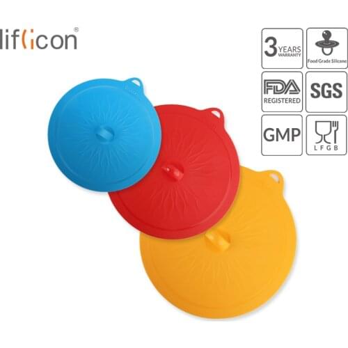 Liflicon 3pcs Silicone Suction Lids Glass Lids Universal Lids Pan Bowl Pan Cooking Pot Lids Silicone Stretch Food Stopper Covers
