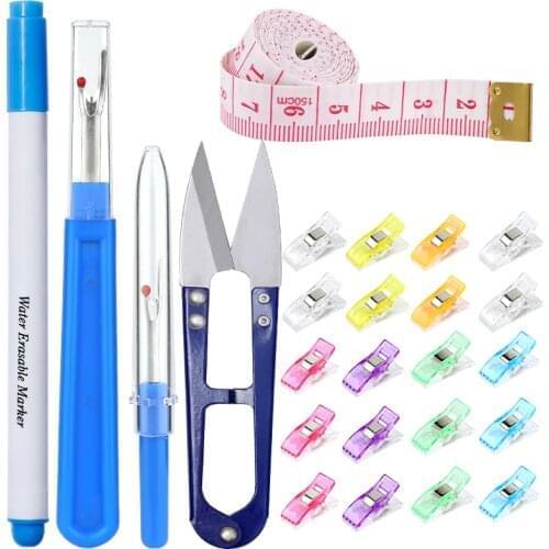 LMDZ 25PCS Sewing Clips & Seam Rippers & Marking Pen for Embroidery Tailoring &Tape Measure &ScissorsHand Sewing Tools Set