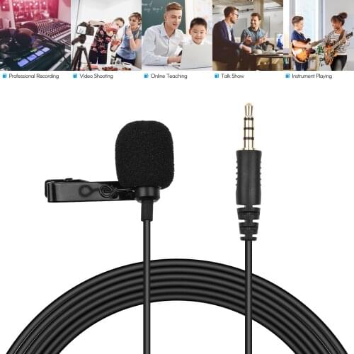 Microphone Mini Lavalier Mic Microphone Omnidirectional Condenser Clip-on 3.5mm TRRS Plug for Smartphone Computer Recording
