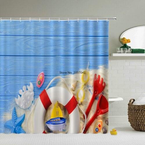 Sea beach scenery shower curtains bathroom shower curtain 3D fabric bath curtain with hooks waterproof bath screen 180*180cm
