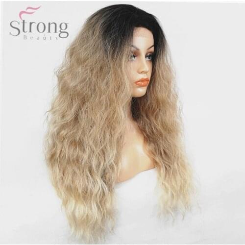 StrongBeauty Womens Lace Front Wig Ombre Hair Synthetic Hair Long Fluffy Natural Wavy Dark root Wigs