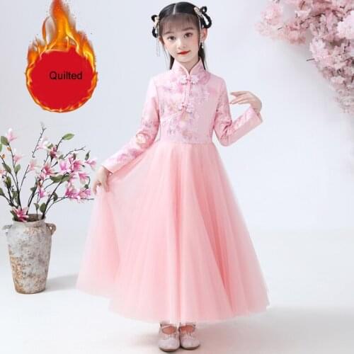 Dresses Kids Embroidery Lace Cheongsam Dress Baby Girls Evening Wedding Party Dress Chinese Flower Girls New Year Clothes