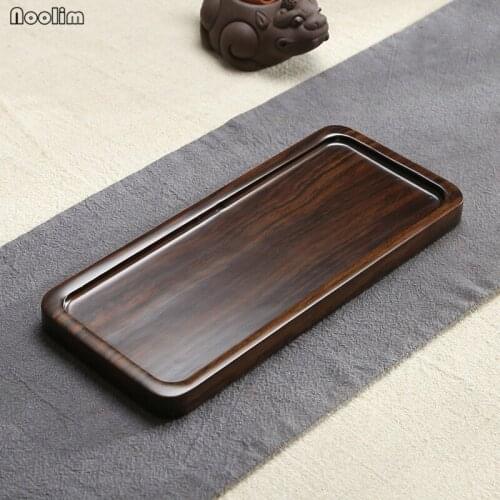 NOOLIM Black Sandalwood Wood Tea Tray Chinese Kung Fu Board Saucer Drawer Type Water Teaboard Storage Teahouse Tools