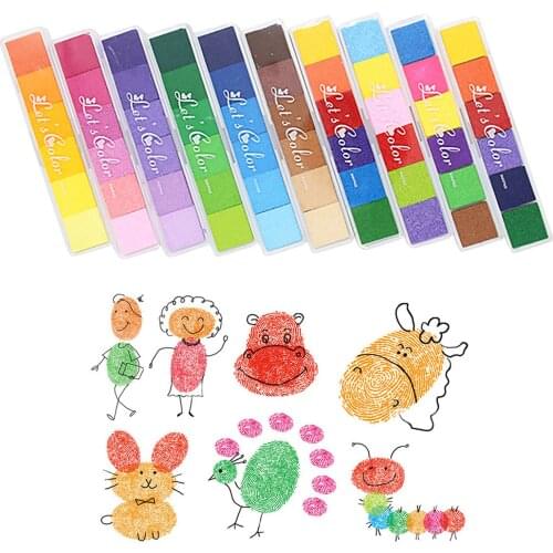 10PCS Non-Toxic Washable Gradient Colors Ink Pad Cartoon Sponge Cushion Stamps Inkpad Scrapbooking Finger Painting Graffiti Toy