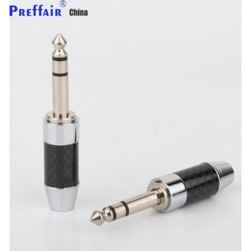 Preffair 2pcs CF635R Carbon Fiber 6.35 mm stereo 6.5mm (1/4 in) Jack Male Plug for DIY Headphone upgraded audio Cable