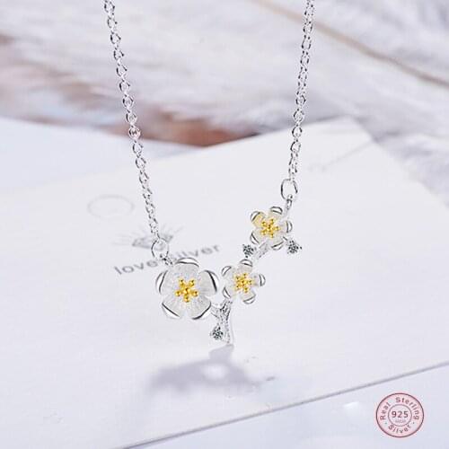 Simple Necklace Kolye Collares Silver Color Stackable Yellow Cherry Blossom Pendant Statement Necklace for Women Girls
