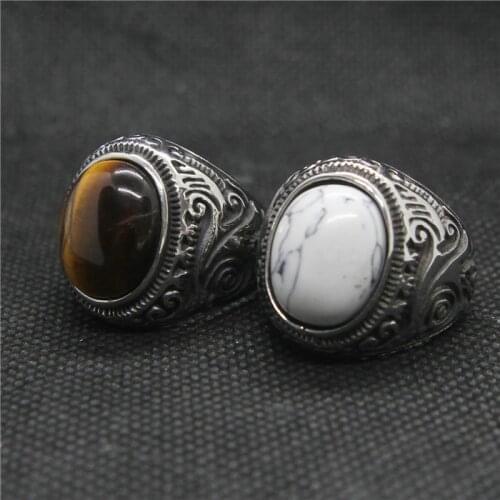 Drop Ship sIZE 7-13 Brown White Turquoise Ring 316L Stainless Steel Mens Fashion Stone Ring
