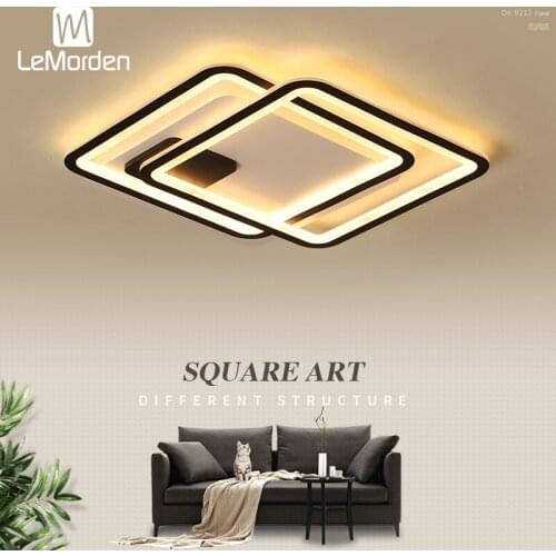 LeMorden Rectangle Led ceiling lights for living room bedroom AC85-265V Black Metal Acrylic Ceiling Lamp Fixtures 2020 NEW