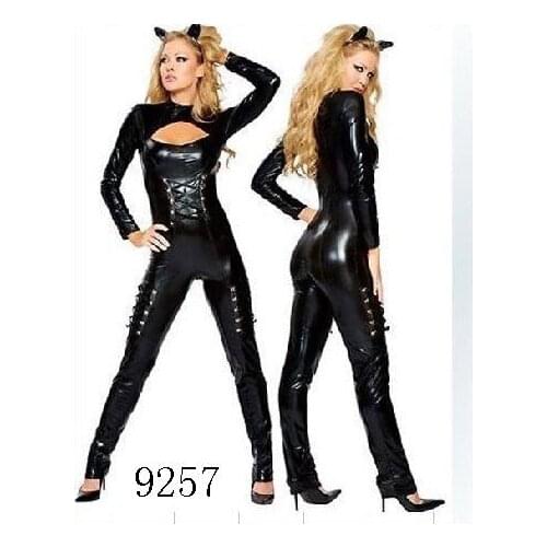 Sexy lingerie Fancy Dress PVC cat woman party costume black Dance Wear AM9257 S--XL