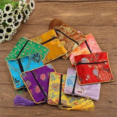 1 Pcs Silk Brocade Tassel Fabric Floral Jewelery Bag Packaging Trendy Exquisite Quartet Handbags Jewelry Tips Bag High Quality