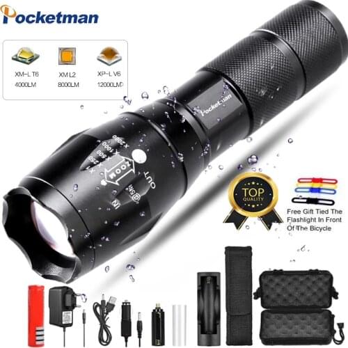 80000 LM Led Flashlight Ultra Bright Waterproof MINI Torch T6/L2/V6 Tactical Zoomable Bicycle Light 5 Modes for Camping LED Lamp