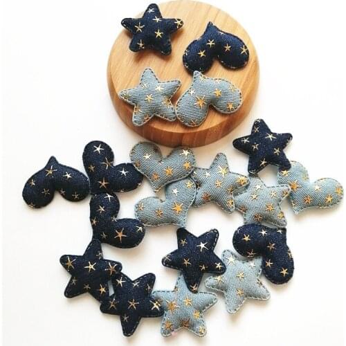 XUNZHE 5cm Denim golden star Hair Accessories DIY Boutique Headwear No Barrette Hair Clip Hairbows Clothing patch patch