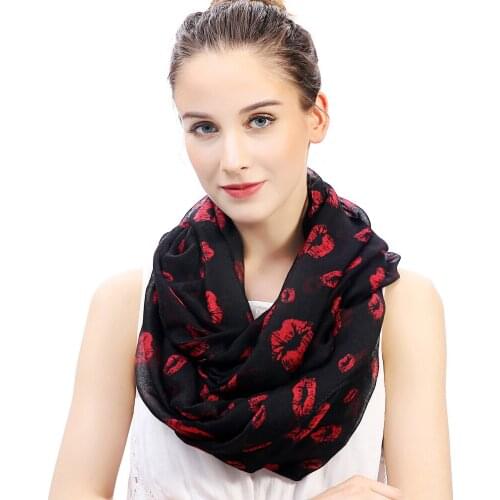 Red Lips Print Womens Infinity Loop Scarf Valentines Mothers Day Gift