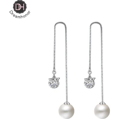 Dreamhonor 925 Silver Ear Line Long Drop Earrings 2021 Fashion Women Zirconia Crystal Earrings Summer Jewelry Girls Party Gift