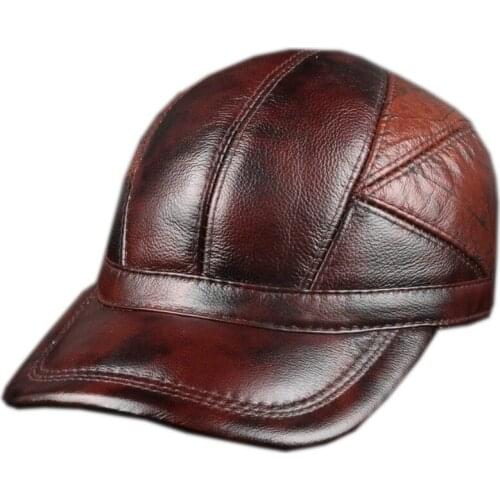 Winter new cowhide hat men casual Baseball Cap Hat ear warm real leather cap