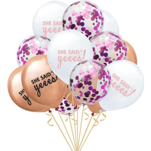 15pcs 12 Inch White Champagne She Said Yeees Round Latex Confetti Balloon Set Wedding Engagement Party Home Garden Decor Ballons