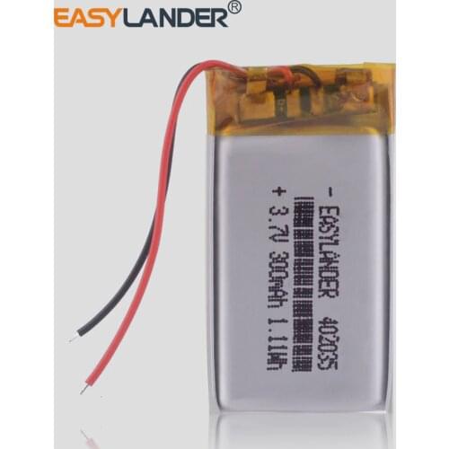 402035 3.7V 300mAh Lithium Polymer li ion Rechargeable Battery cells For Mp3 MP4 MP5 GPS mobile dash cam Smart Watch SmartBand